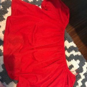 Red over shoulder crop top!